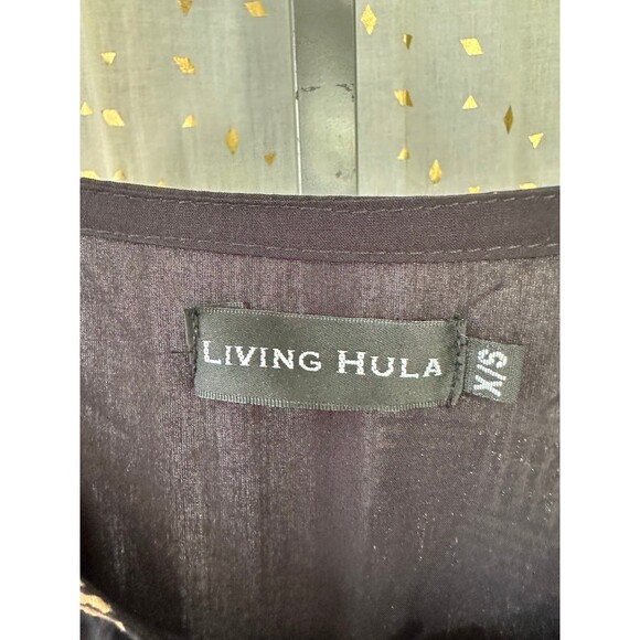 Living Hula Gold Neing Cabernet Lauhala Hawaiian Round Neck Blouse Top XS - Picture 8 of 10